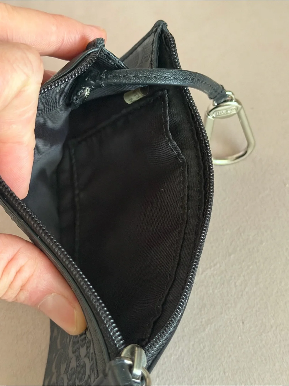 COACH Black Signature Zip Card Case Keychain